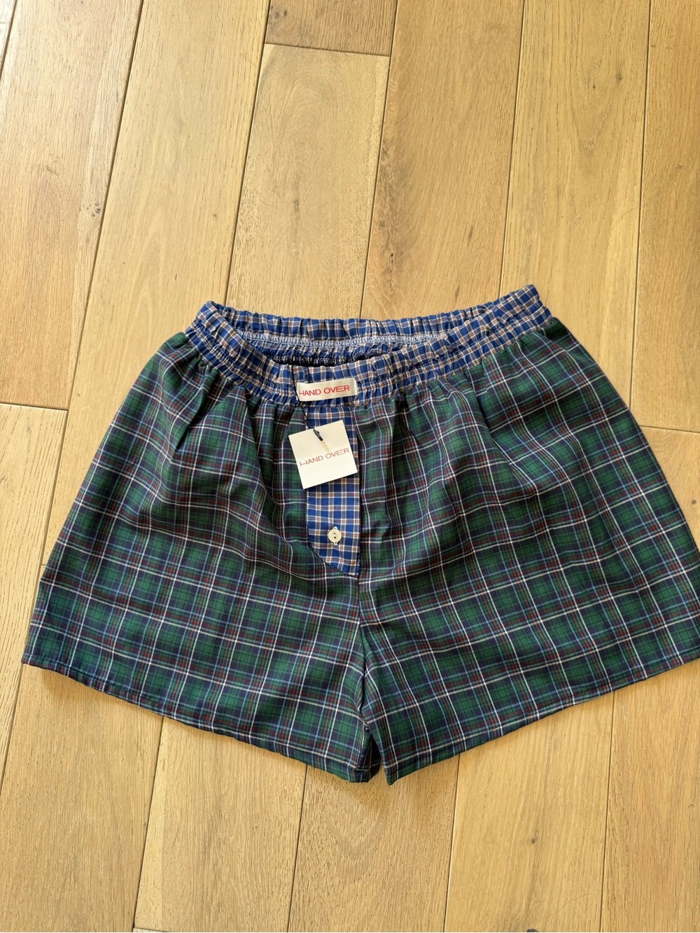 Hand Over Women's Green & Navy Plaid Athletic Shorts